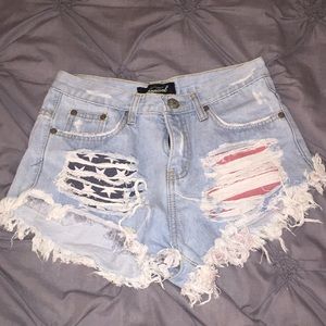 American flag pocket jean shorts